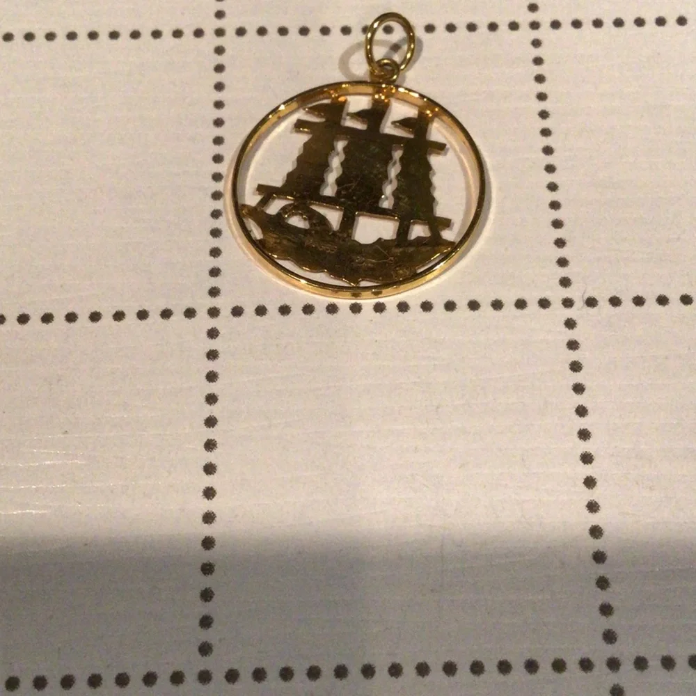 Nautical Gold 14k 585 Ship Pendant - Picture 3 of 3